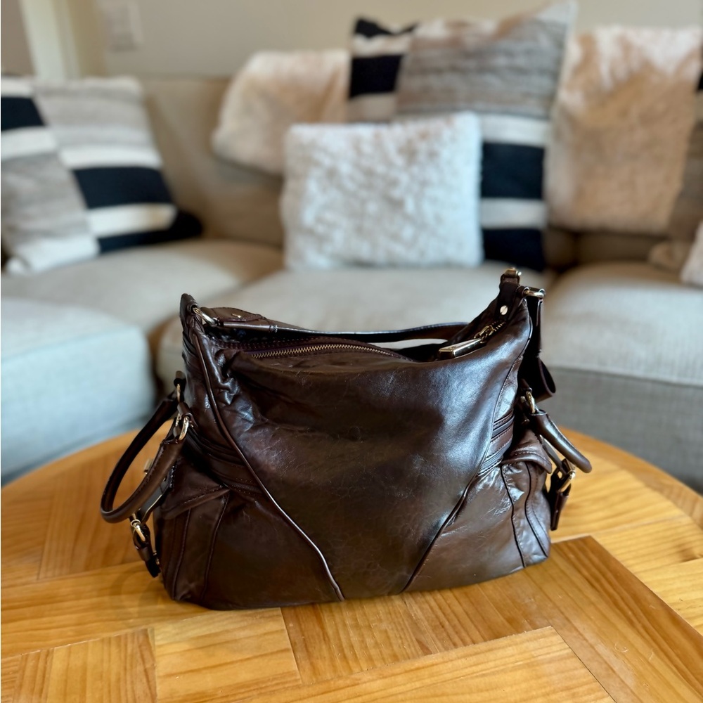 Super RARE 🤎 L.A.M.B. Dark Brown Leather Shoulder Bag by Gwen Stefani - Picture 4 of 13